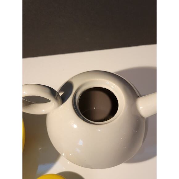 Tea for One Tea Pot with Cup Set Stackable Yellow and Gray Retro Colorful - Picture 7 of 10